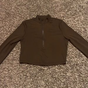 SHEIN Brown Half Zip Up Crop Top